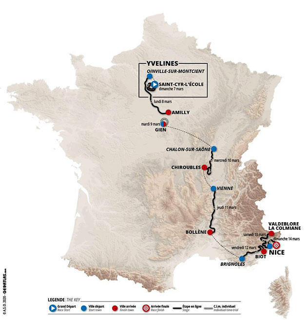 2021 Paris-Nice map